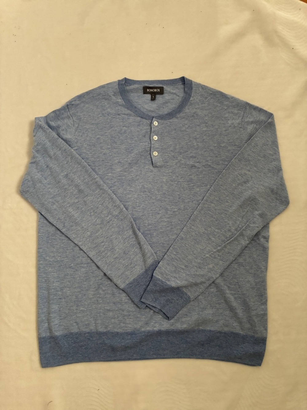 Bonobos Men's Heather Light Blue Henley Crewneck Sweater